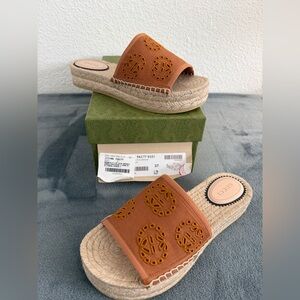 Brand New Women Gucci Damita Cotton Eyelet GG Espadrille Platform Sz 37 (US 7)